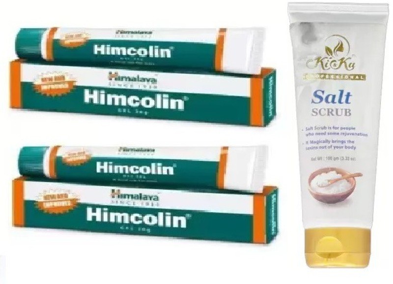 HIMALAYA Salt Scrub to Remove Dark 100gm, HIMCOLIN GEL 30*2=60 GM.  (3 Items in the set)