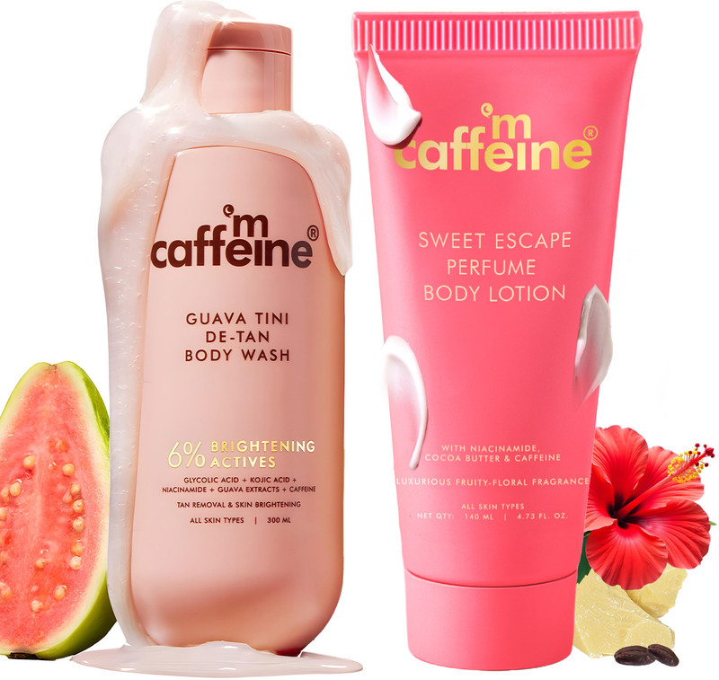 mCaffeine De-Tan & Perfume Duo | Guava De-Tan Body Wash & Sweet Escape Body Lotion(2 Items in the set)