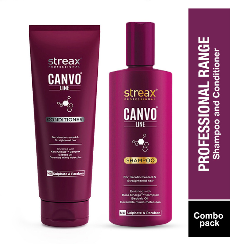 Streax Professional Canvo Line Shampoo ( 250ML ) & Conditioner ( 250ML ) For Straightened Hair(2 Items in the set)