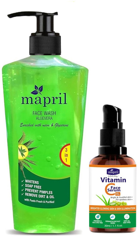 MAPRIL 15%Vitamin C Serum & Face wash with Neem/Aloe vera for Bright Skin(30ml+250ml)(2 Items in the set)