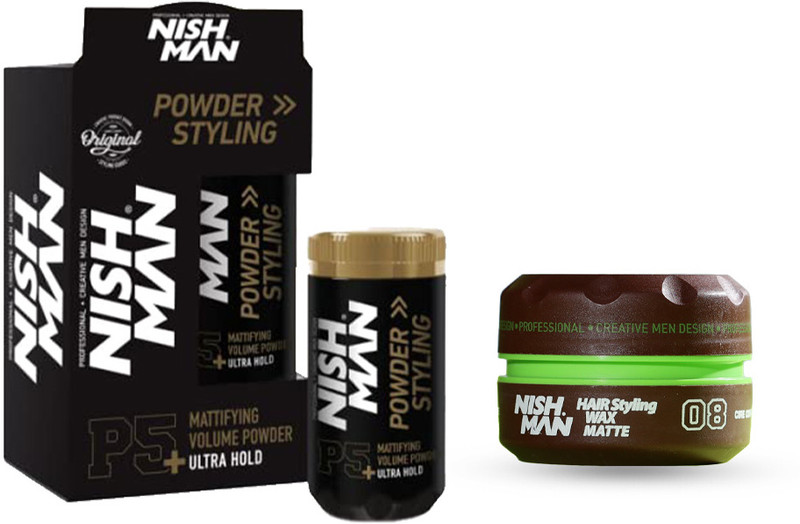 Nishman Mattifying Hair Volumizing Powder 20g & Hair Styling Matte Wax 30ml - Men's Grooming Combo Kit(2 Items in the set)