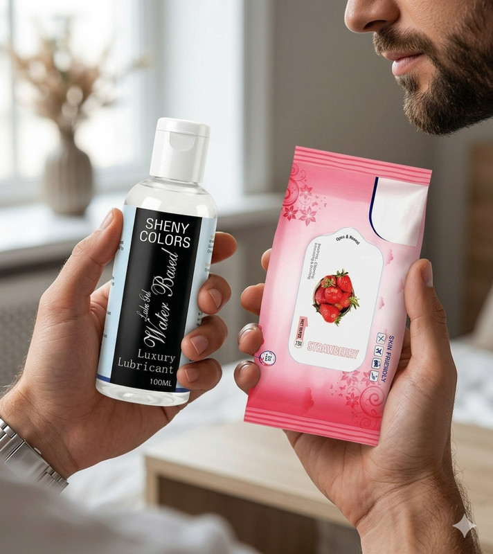 SHENY COLORS Safe & Gentle Lubricant Gel with Soft Strawberry Personal Care Wipes(2 Items in the set)