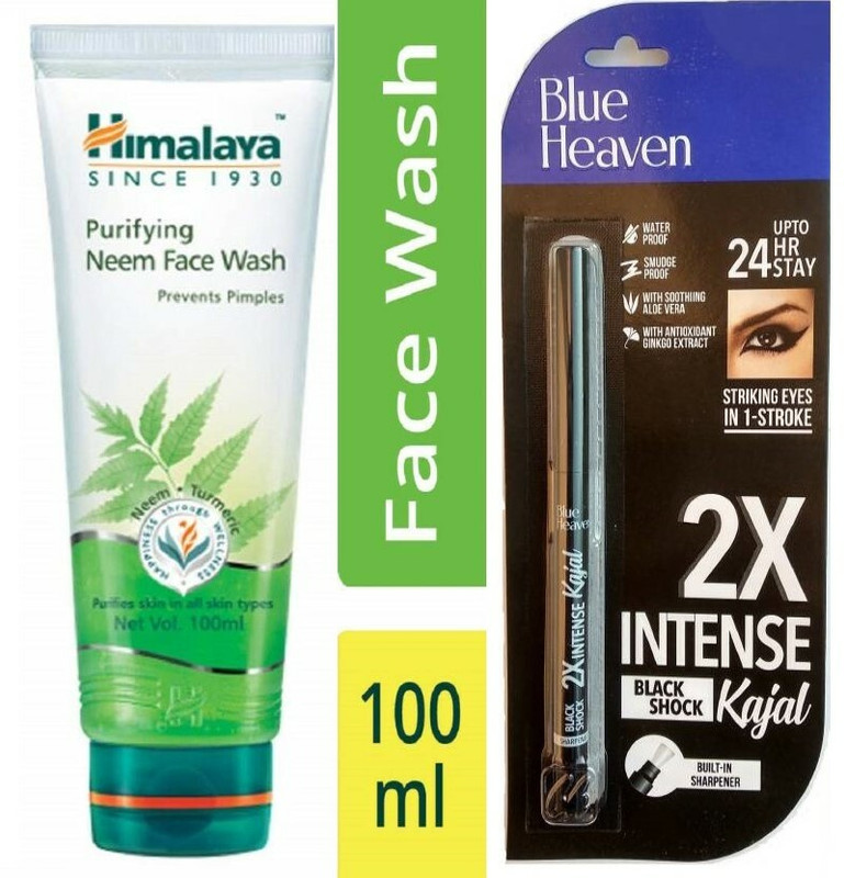 HIMALAYA Purifying Neem Face wash 100gm AND 2X Intense KAJAL Black (2 Items in the set)
