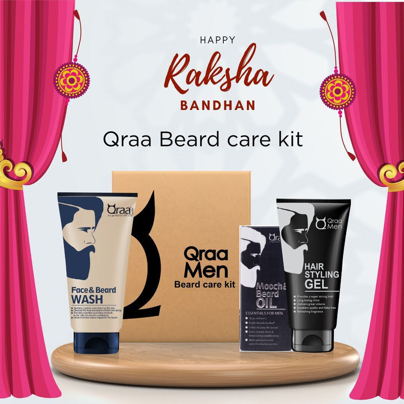 Qraa Beard care kit -Mooch & Beard Oil-For Hair growth,Face and Beard Wash and Hair Styling Gel for men(3 Items in the set)