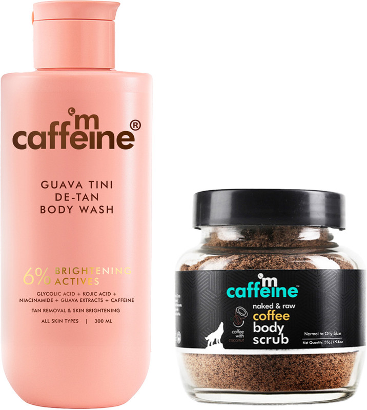 mCaffeine De‑Tan and Exfoliating Body Combo | Guava De-Tan Body Wash & Coffee Body Scrub(2 Items in the set)