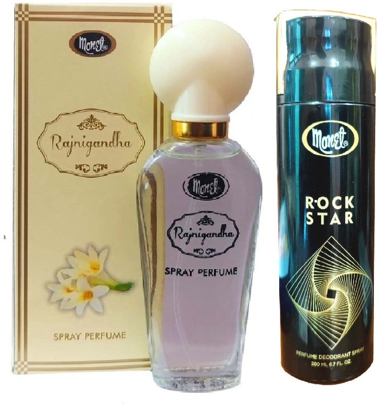 MONET 1 RAJNIGANGHA PERFUME 30ML , 1 ROCK STAR DEODORANT 200ML ,PACK OF 2.(2 Items in the set)
