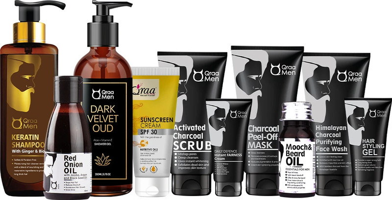 Qraa Men Charcoal Kit | Combo Pack of 10 Products(10 Items in the set)