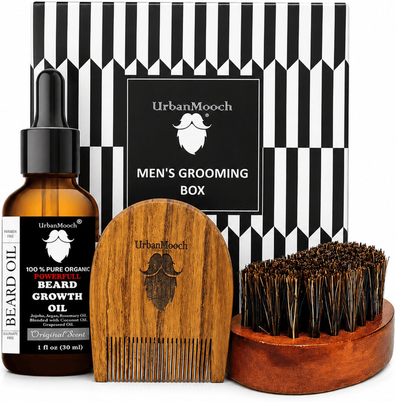 UrbanMooch 3 in 1 Powerful Beard Growth Oil for Men (30 ML) and Pocket Beard Comb & Brush combo kit | Grow and Style Your Beard | Chemical Free Beard Care(3 Items in the set)