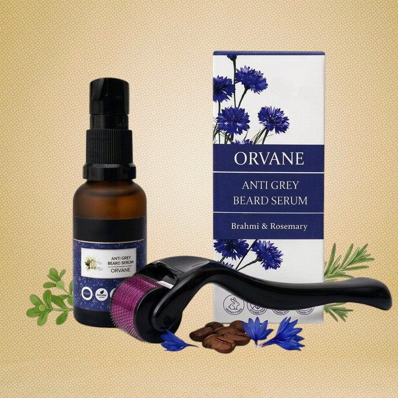 Orvane Beard Color Restoration Kit - Anti-Grey Serum & Microneedling Roller(2 Items in the set)