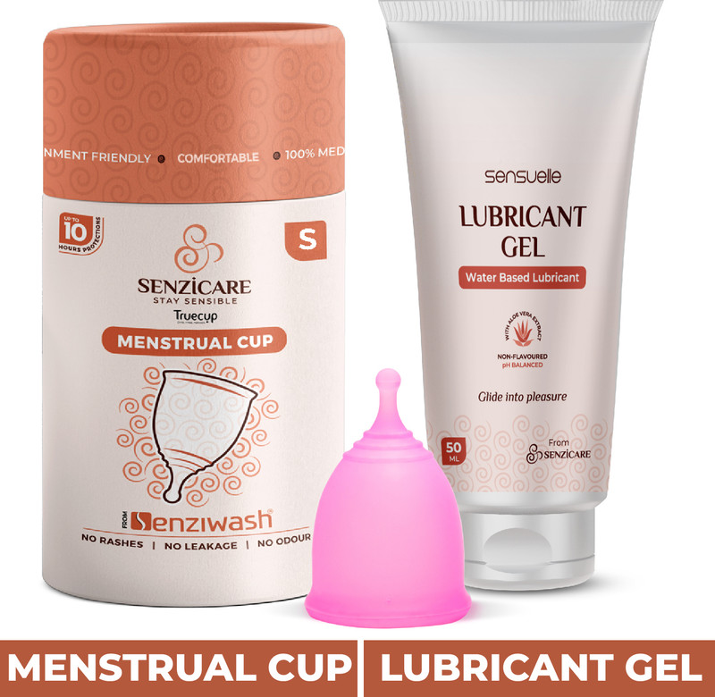 Senzicare Truecup Reusable Menstrual Cup Small Size With Water Based Non-Flavored Lubricant Gel(2 Items in the set)