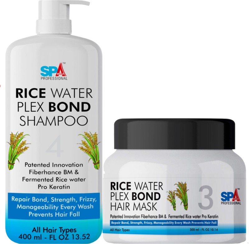 SPA Professionals Rice Water Bond Shampoo 400ml & Mask 300ml for Instant Damage Repair,Frizz Free Hair,Anti Hair Fall, Sulphate & Parabens Free(2 Items in the set)