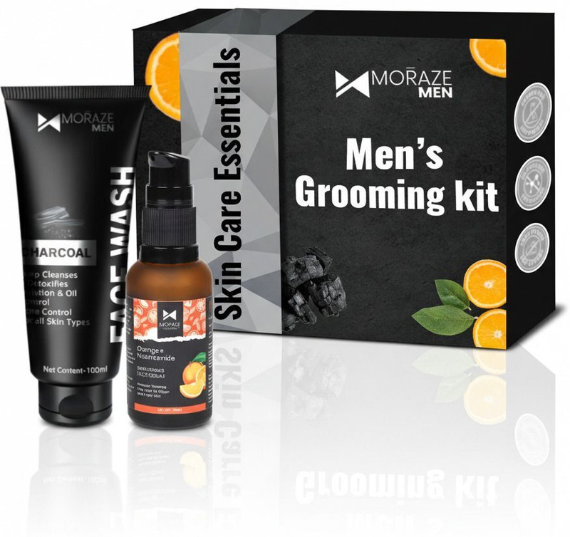 MORAZE Men’s Grooming Kit | Charcoal Face Wash + Honey & Hyaluronic Face Serum | Deep Cleanse, Hydrate & Glow Skincare Combo(2 Items in the set)