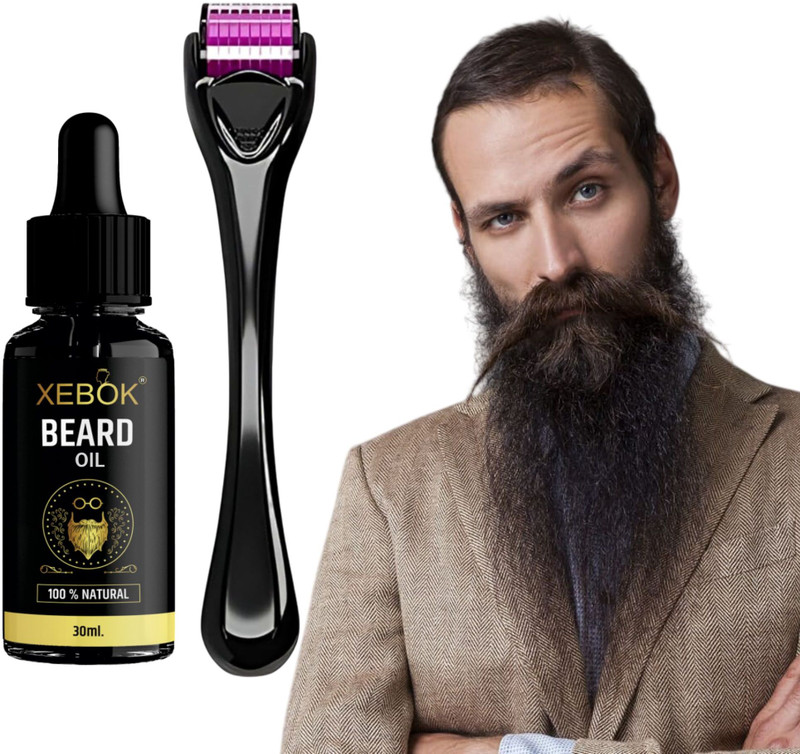 Xebok Beard Growth Oil with Derma Roller – 100% Natural(1 Items in the set)