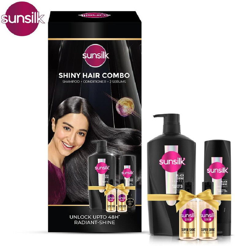SUNSILK Shiny Hair Combo (Radiant Black Shine Shampoo+Condioner+Super Shine Serum)(4 Items in the set)