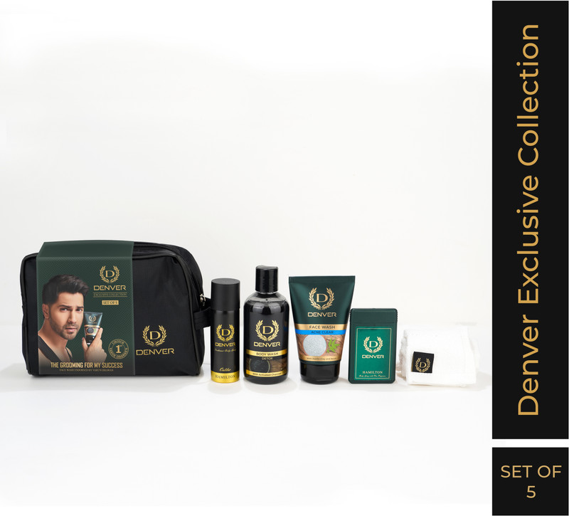 DENVER Travel Grooming Kit- Facewash, Bodywash, Nano Deo, Pocket Perfume,Towel(5 Items in the set)