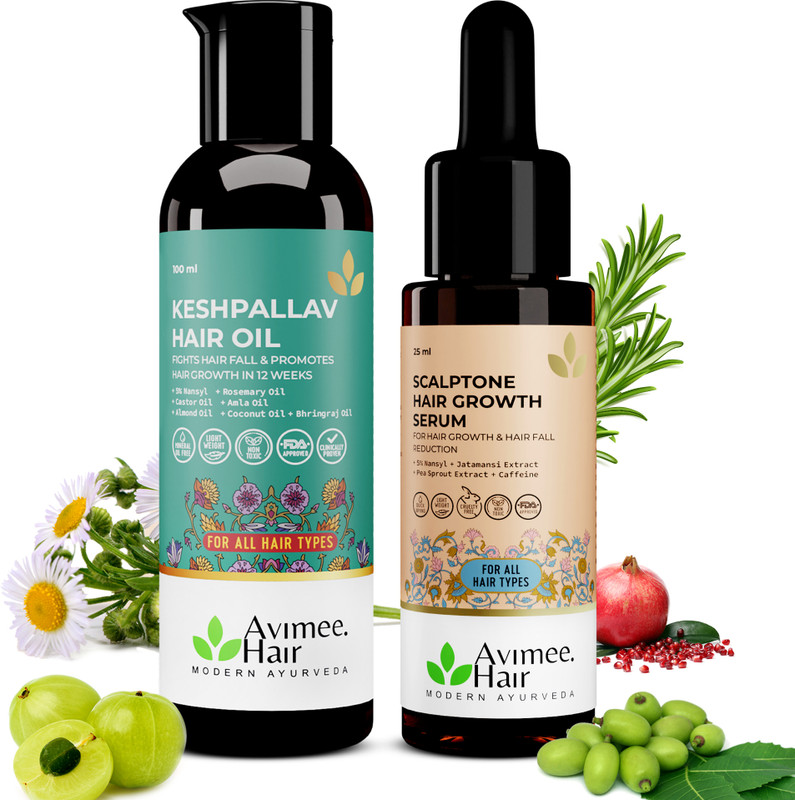 Avimee Herbal Hair Growth Super Saver Combo: Keshpallav Hair Oil and Scalptone Hair Growth Serum(2 Items in the set)