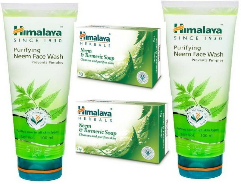 HIMALAYA Neem Face Wash 2*100 Ml AND Neem & Turmeric Soap 2*75Gm (4 Items in the set)