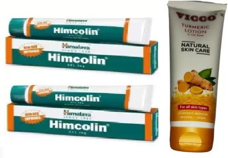 HIMALAYA Turmeric Body Lotion with Oil Base -100g, HIMCOLIN GEL 30*2=60 GM.  (3 Items in the set)