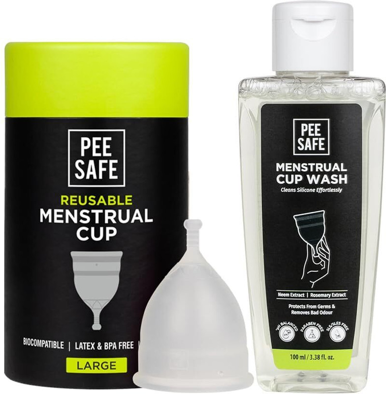 Pee Safe Large Reusable Menstrual Cup (FDA Approved) & Menstrual Cup Wash 100 ml(2 Items in the set)