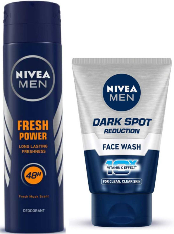 NIVEA FRESH POWER MEN DEODORANTSPARY & DARK SPOT REDUCTION FACE WASH 100 ML(2 Items in the set)