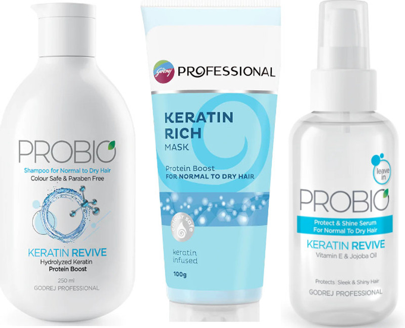 Godrej Professional Probio Keratin Revive Shampoo with Rich Mask & Revive Shine Serum (3 Items in the set)