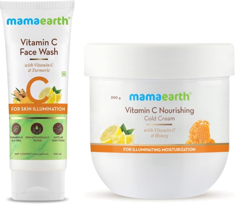 MamaEarth Vitamin C Face Wash -100ml & Vitamin C Nourishing Cold Winter Cream for for Illuminating Moisturization – 200g  (2 Items in the set)