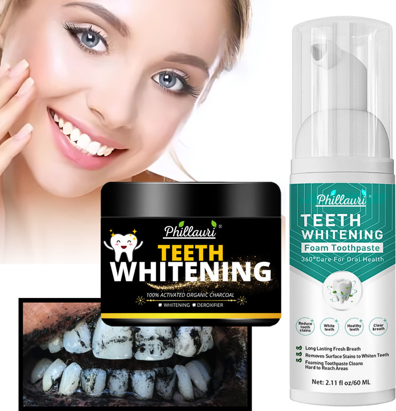 Phillauri Activated Charcoal Powder with Mild Foam Toothpaste Combo for Teeth Hygiene and Daily Freshness(2 Items in the set)