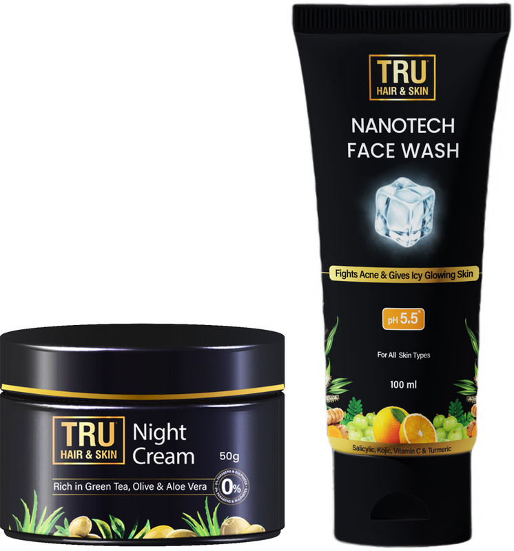 TRU HAIR & SKIN Night Cream-50gm+Nanotech Facewash-100ml| Daily Glow & Care Combo(2 Items in the set)