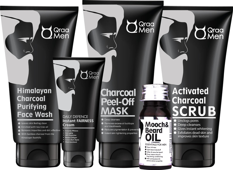 Qraa Men Charcoal Kit : Scrub, Face(5 Items in the set)