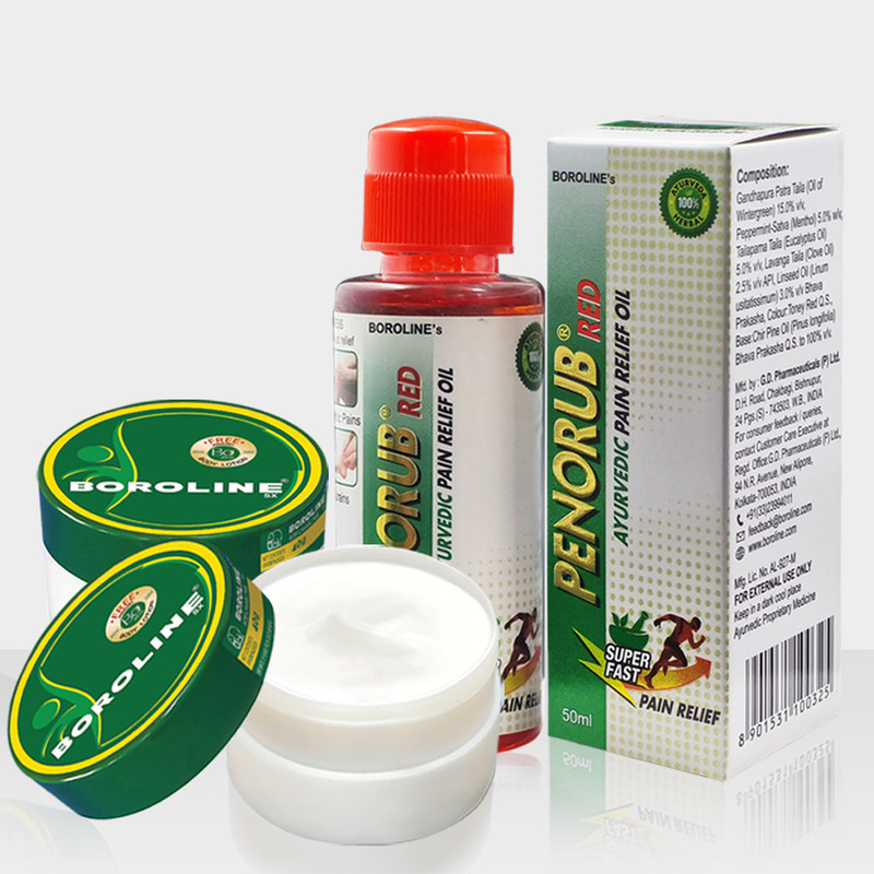 BOROLINE Penorub Ayurvedic Pain Relief Oil 25 ml X 2 + Antiseptic cream 40 gm x 2 | Moisturizes & Repairs dry skin (Pack of 4 )(4 Items in the set)