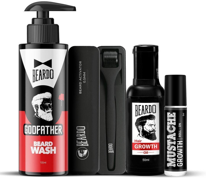 BEARDO Don Beard Growth Pro Kit for Men-Growth Oil, God Father Wash, Activator, Roll on(4 Items in the set)