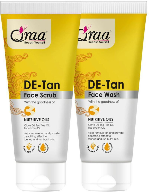Qraa De Tan Combo Pack | Scrub 100gm, Face Wash 100gm |Helps In Tan Removal & Dirt| (200gm)(2 Items in the set)