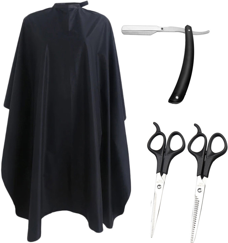 Angel Infinite Combo Of Hair Cutting Apron Cape (Black), Hair Clip (Black), and Scissors (Black) Set of 15(15 Items in the set)