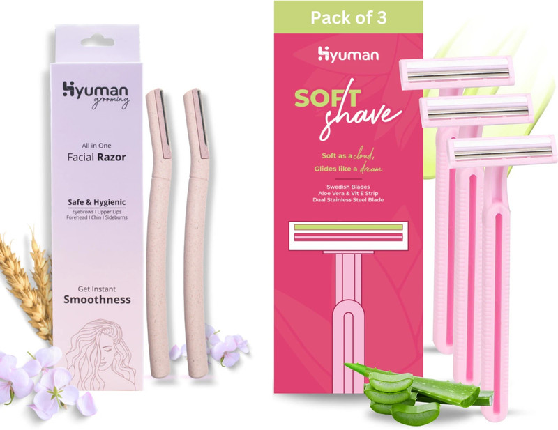 Hyuman Face Razor 2 + SoftShave Razor Pack of 3, Women(Pack of 5)
