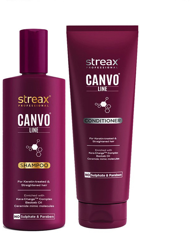 Streax Professional Canvoline Shampoo 300 + Conditioner 240ml For Straightening Hair(2 Items in the set)