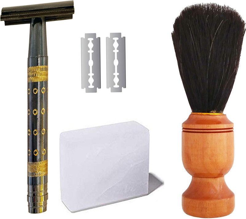 MGP FASHION shaving combo kit with brass razor shaving brush alum and 2 blades for men women girls boys(1 Items in the set)