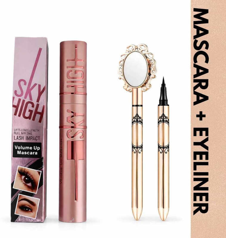 HSQ Waterproof Volume Mascara & Luxury Mirror Eyeliner Combo | Smudge Proof Eye Makeup Set for Women(2 Items in the set)