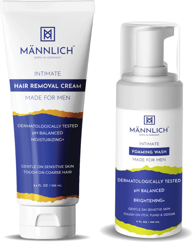 Mannlich Intimate/Private Hair Removal Cream, 100 gm & pH Balanced Intimate Wash for Men, 150 ml(2 Items in the set)