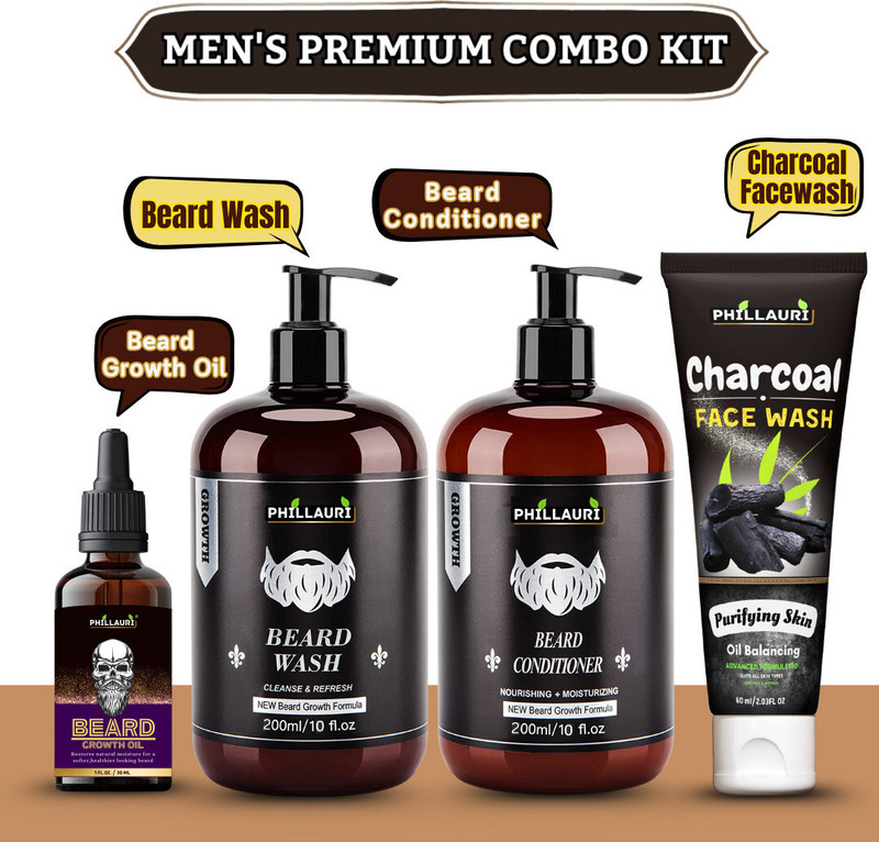 Phillauri Men Grooming Beard Growth and Skin Brighting Face Wash(4 Items in the set)