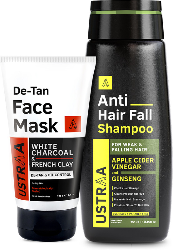 USTRAA Anti Hair Fall Shampoo & De-Tan Face Mask - Oily Skin - Effective Tan Removal(2 Items in the set)