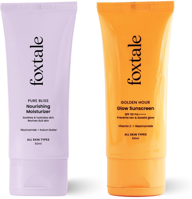 Foxtale Daily Essentials| Hydrate & Protect Duo |Nourishing Ceramide Moisturizer + SPF 50 Glow Sunscreen(2 Items in the set)