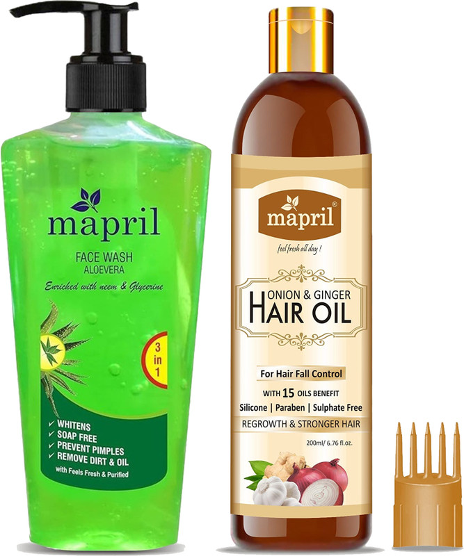 MAPRIL Onion Hair oil & Face wash with Neem/Aloevera for Skin/Hair(Oni-200ml+250ml-Gel(2 Items in the set)