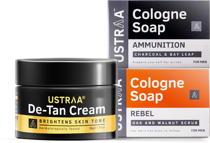 USTRAA De-Tan Cream - Effective Tan Removal & Ammunition, Rebel Cologne Soap - Set of 2(3 Items in the set)