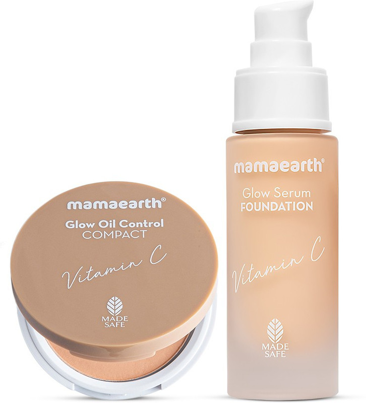 Mamaearth Glow Serum Foundation 30ml + Glow Oil Control Compact SPF 30 for a Flawless Base 9g(2 Items in the set)