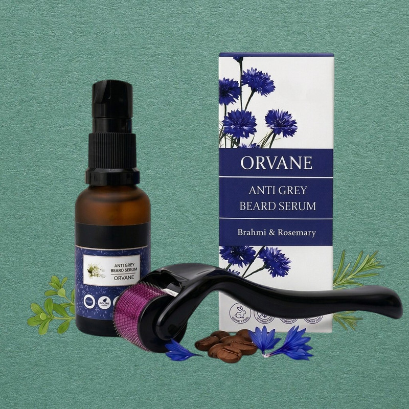 Orvane Beard Growth & Anti-Grey Kit - Serum + High-Precision Derma Roller(2 Items in the set)