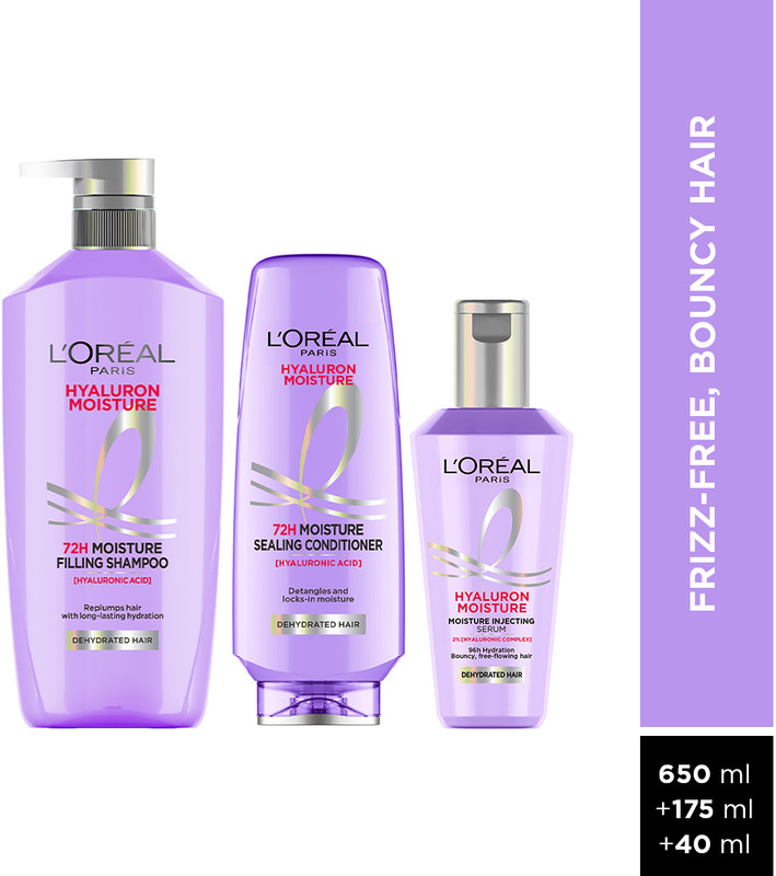 L'Oréal Paris Hyaluron Moisture Hydrating Combo Shampoo, Conditioner, Serum (650ml+175ml+40ml)(3 Items in the set)