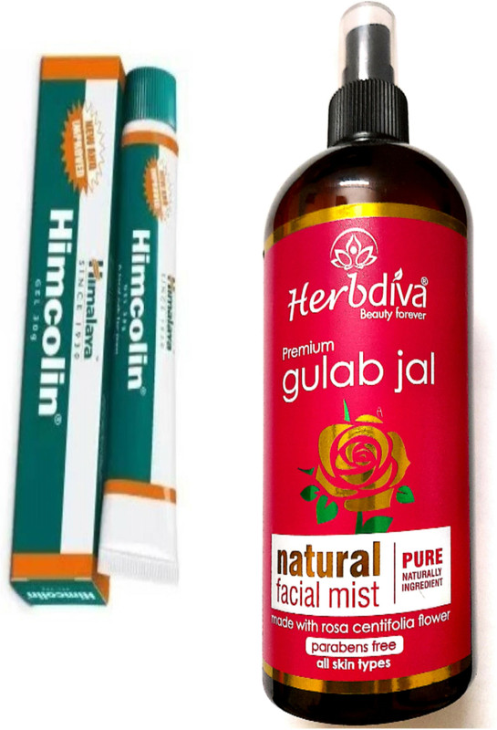 HIMALAYA Himcolin Gel AND Premium Gulab Jal 100ML Natural Facial Mist, Paraben Free (2 Items in the set)