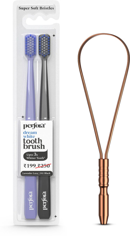 Perfora Toothbrush Combo Pack of 2 & Copper Tongue Cleaner | Fresh Breath & Oral Hygiene(2 Items in the set)