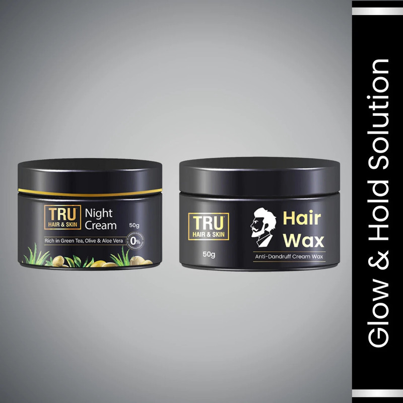 TRU HAIR & SKIN Nourishing Night Cream & Matte Finish Hair Wax Combo - 50gm Each | All-in-One Skin & Hair Care(2 Items in the set)