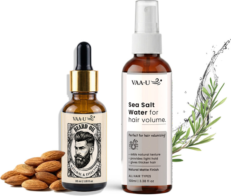 VAA-U Sea Salt Hair Spray (100ml) and Beard Oil with Rosemary & Almond | Volumizes Hair & Adds Texture(2 Items in the set)